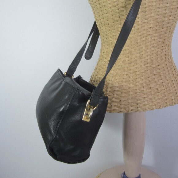 Vtg Americana By Sharif Black Glove Leather Shoulder Cross Body Bag Minimalist - Picture 2 of 15